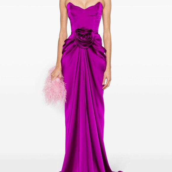 Ana Radu Floral-Appliqué Satin Gown  Fuchsia Pink Size  Small  GORGEOUS! - Picture 1 of 9